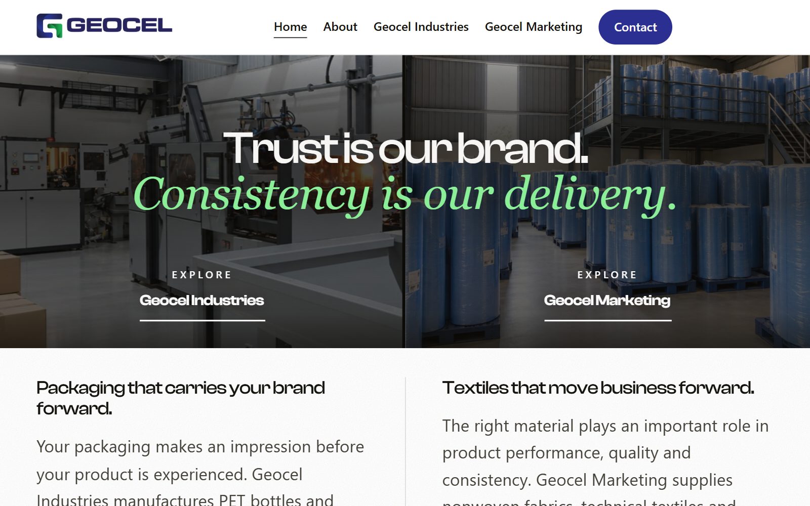 Screenshot of the Geocel website homepage