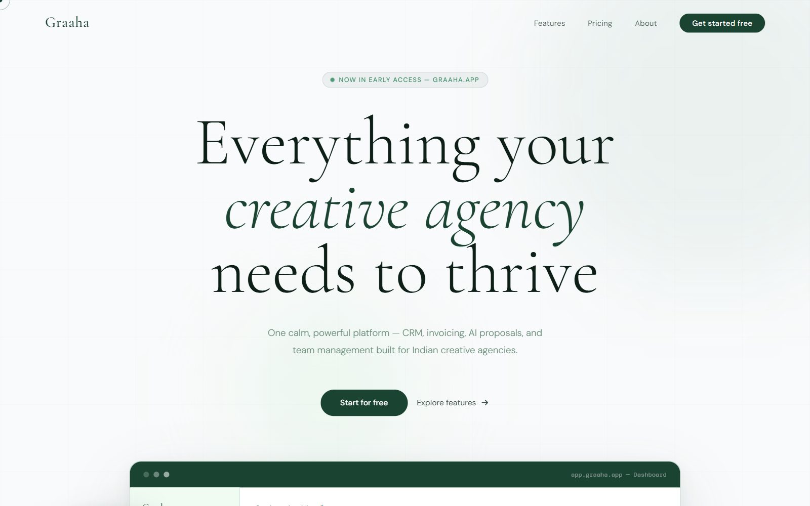 Screenshot of the Graaha website homepage